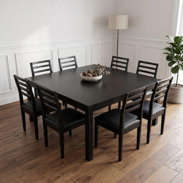 Juego Moderna Negro, Mesa 150X150 + 8 Sillas Moderna Negro Tapizado Negro