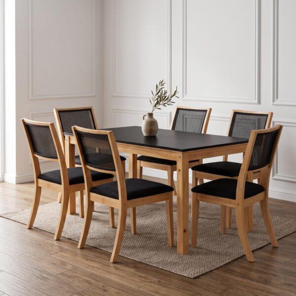 Juego Moderna Miel- Negro Mesa 160X90 + 6 Sillas Relax