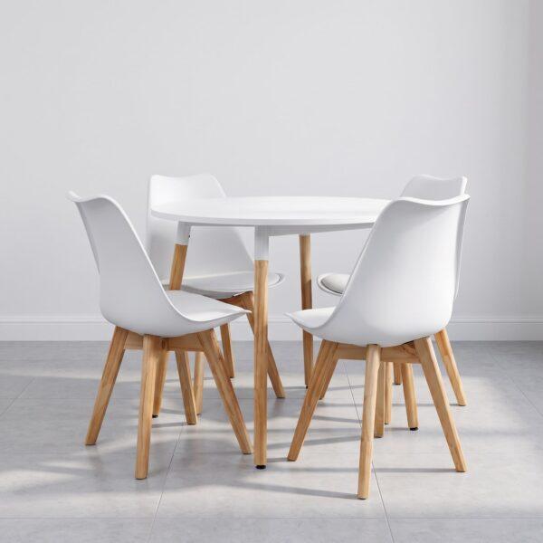 Juego de Mesa Eames Redonda 90Cm + 4 Sillas Tulip Blanco