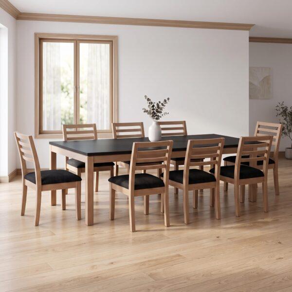 Juego Moderna Miel-Blanco, Mesa 210X100+ 8 Sillas Moderna Miel Tapizado Negro